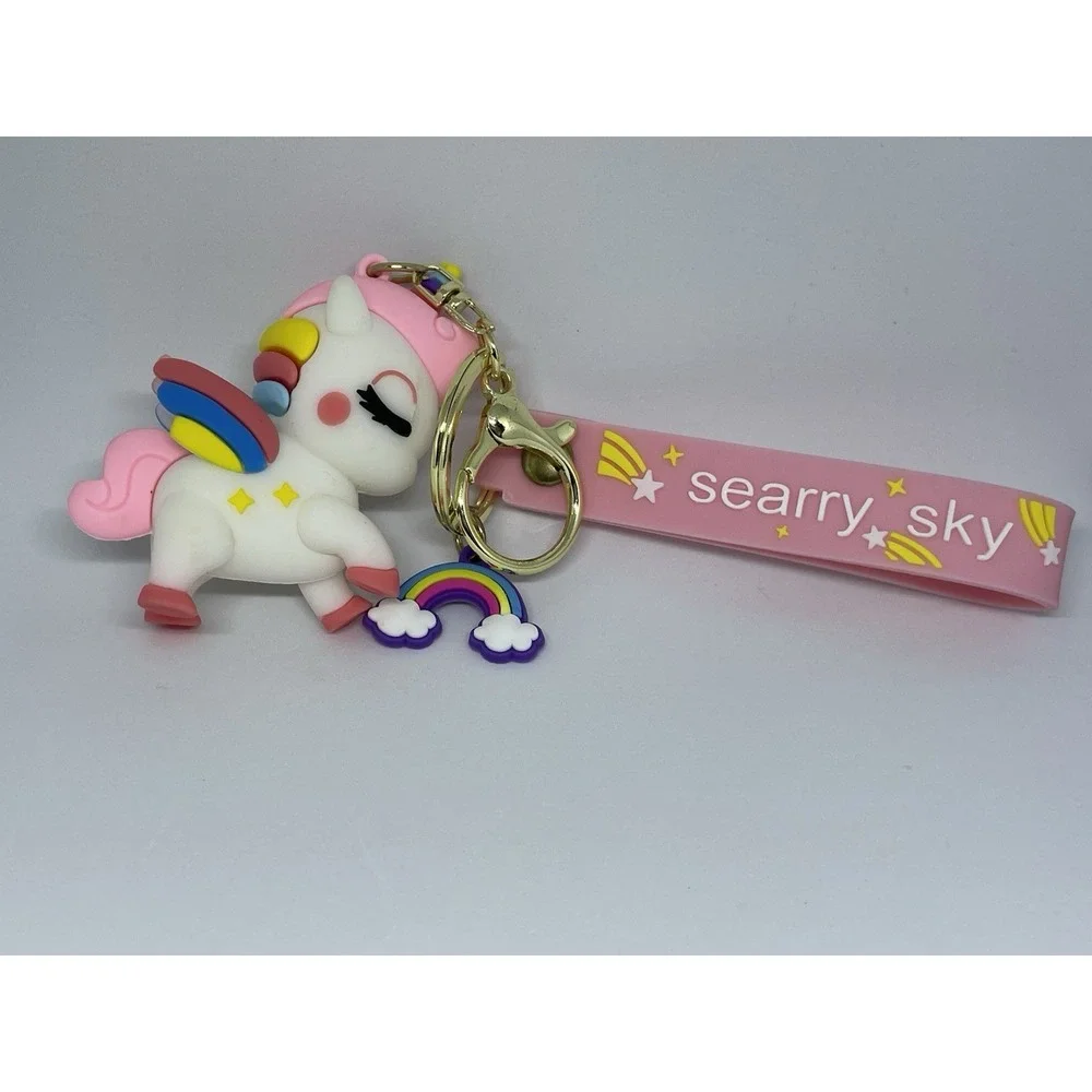 UNICORN Rainbow Keyring Keychain Bag Purse Charm Pink  Key Ring Holder